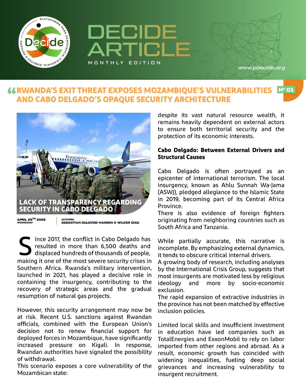RWANDA'S EXIT THREAT EXPOSES MOZAMBIQUE'S VULNERABILITIES AND CABO DELGADO'S OPAQUE SECURITY ARCHITECTURE [EN]