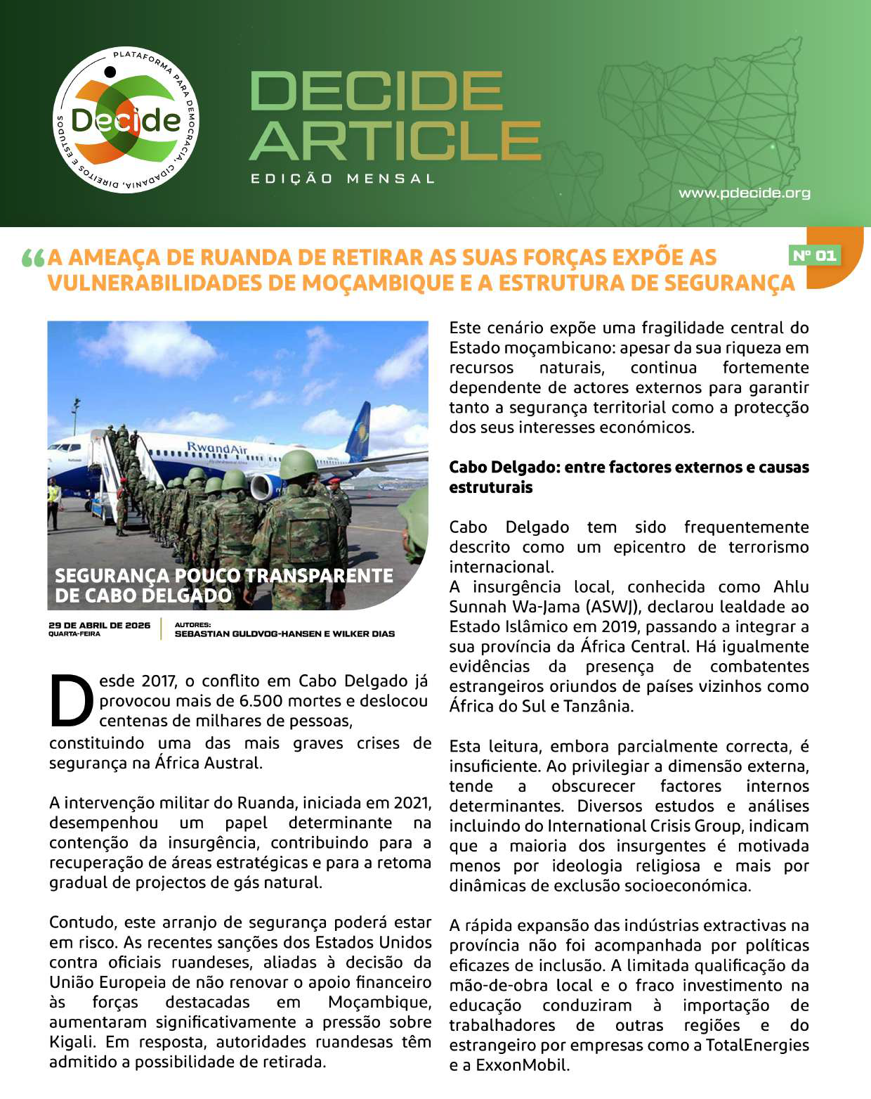 AMEAÇA DE RUANDA DE RETIRAR AS SUAS FORÇAS EXPÕE AS VULNERABILIDADES DE MOÇAMBIQUE E A ESTRUTURA DE SEGURANÇA [PT]